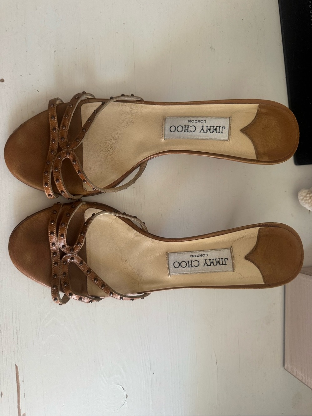 Jimmy Choo caramel brown studded leather heels